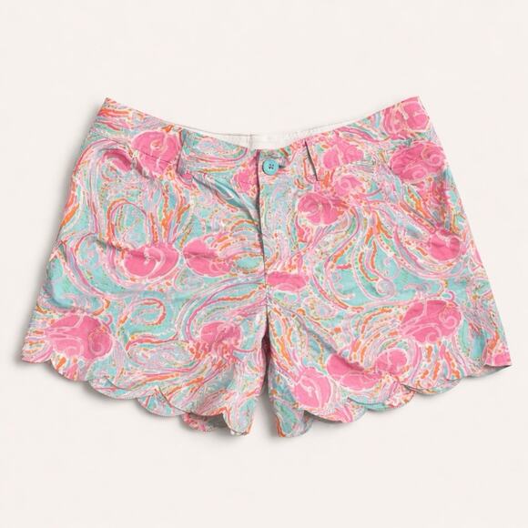 Lilly Pulitzer Pants - Lilly Pulitzer Buttercup Scallop Hem Shorts Size 6 Blue Pink Jelly’s Be Jammin